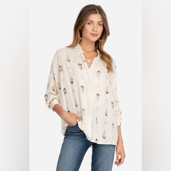 Johnny Was Schofield Button Down Shirt Faces Cream - Large - Picture 1 of 11